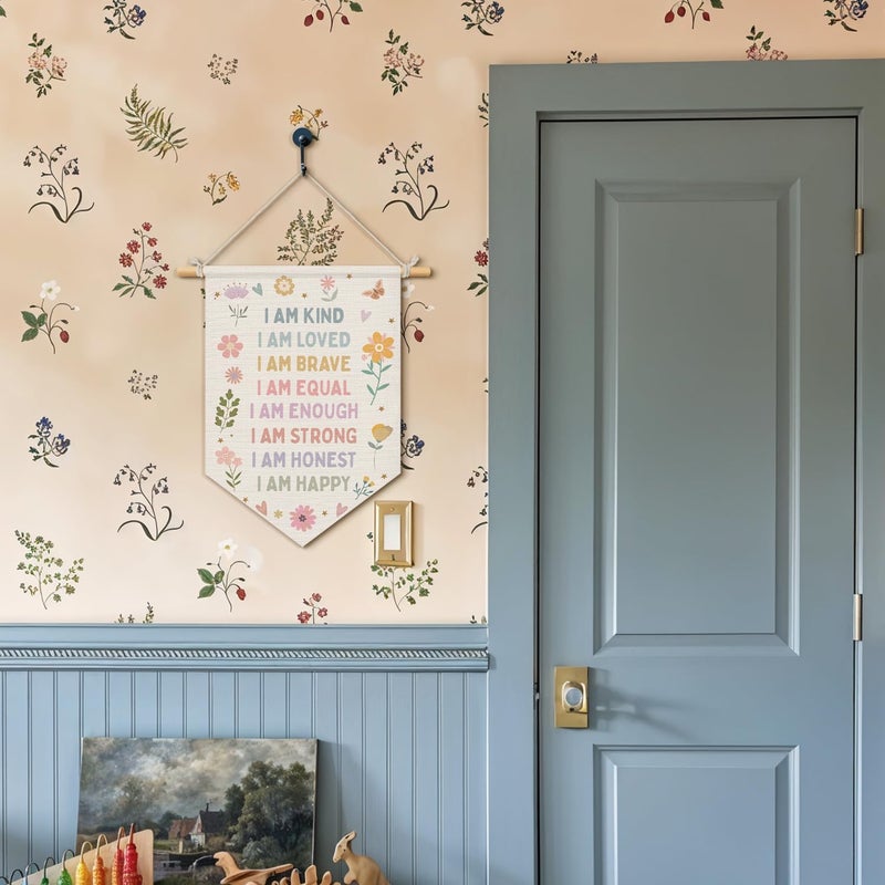 Wheatwin Positive Affirmations Wall Decor, Girl Nursery Decor, Pastel Floral Wall Hanging Pennant Flag Banner for Toddler Baby Girls Room Bedroom Dorm Playroom 15x11 Inch - Image 2
